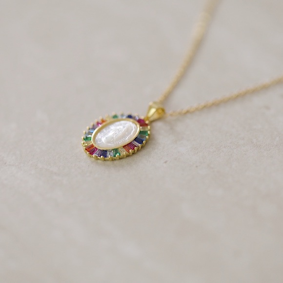 Rainbow Virgin Mary Necklace | 14k Gold Plated - Picture 5 of 6